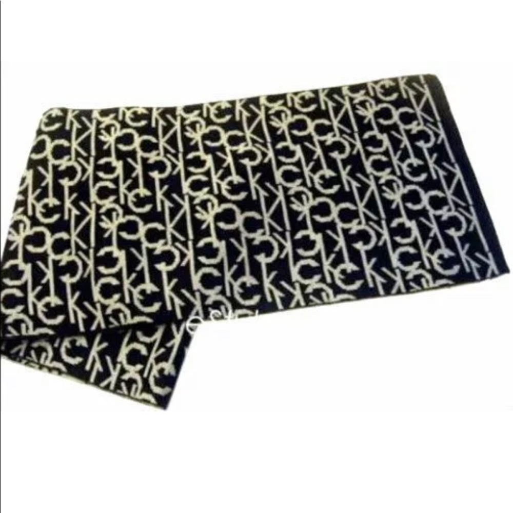 Calvin Klein Knit Logo Scarf Reversible Black Grey